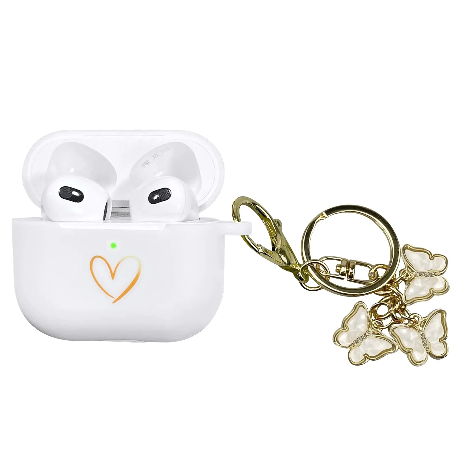 2021 AirPods 3 Silicone Case with Gold Hearts & Butterfly Charm